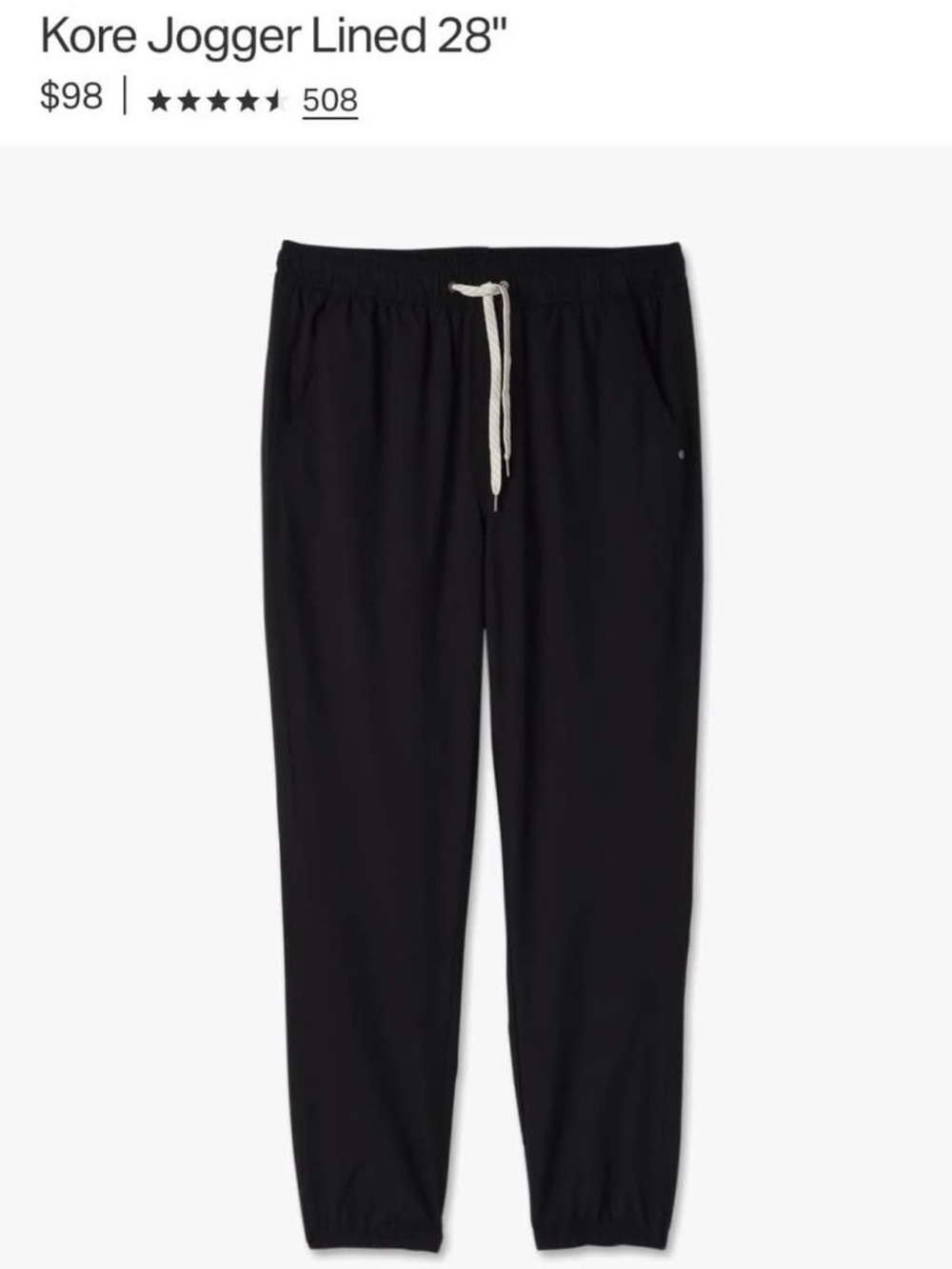 Vuori Men's Kore Joggers Black w/white string V456 Sz Small BN w/Tags $98